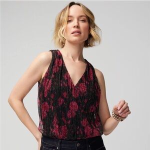 NWT White House Black Market Shimmer Black/Red Sleeveless Top. Size Medi…